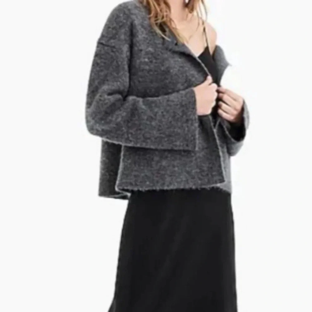J Crew Collection Alpaca Wool Double Breasted Collarless Sweater Coat Cardigan
